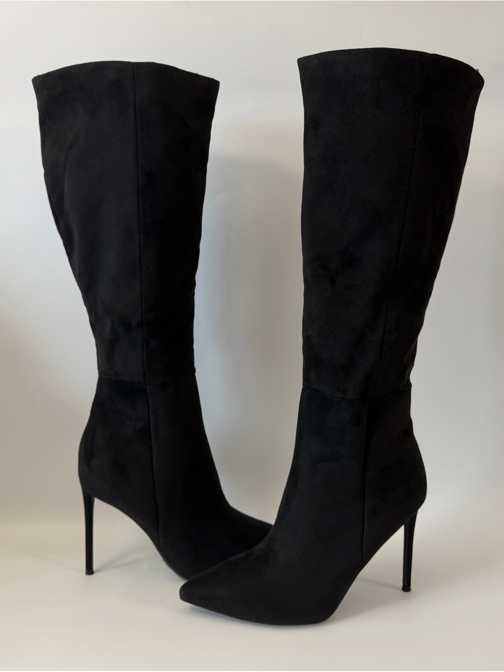 Black Knee Thigh High Stiletto Boots Pointed Toe Faux Suede Women 9